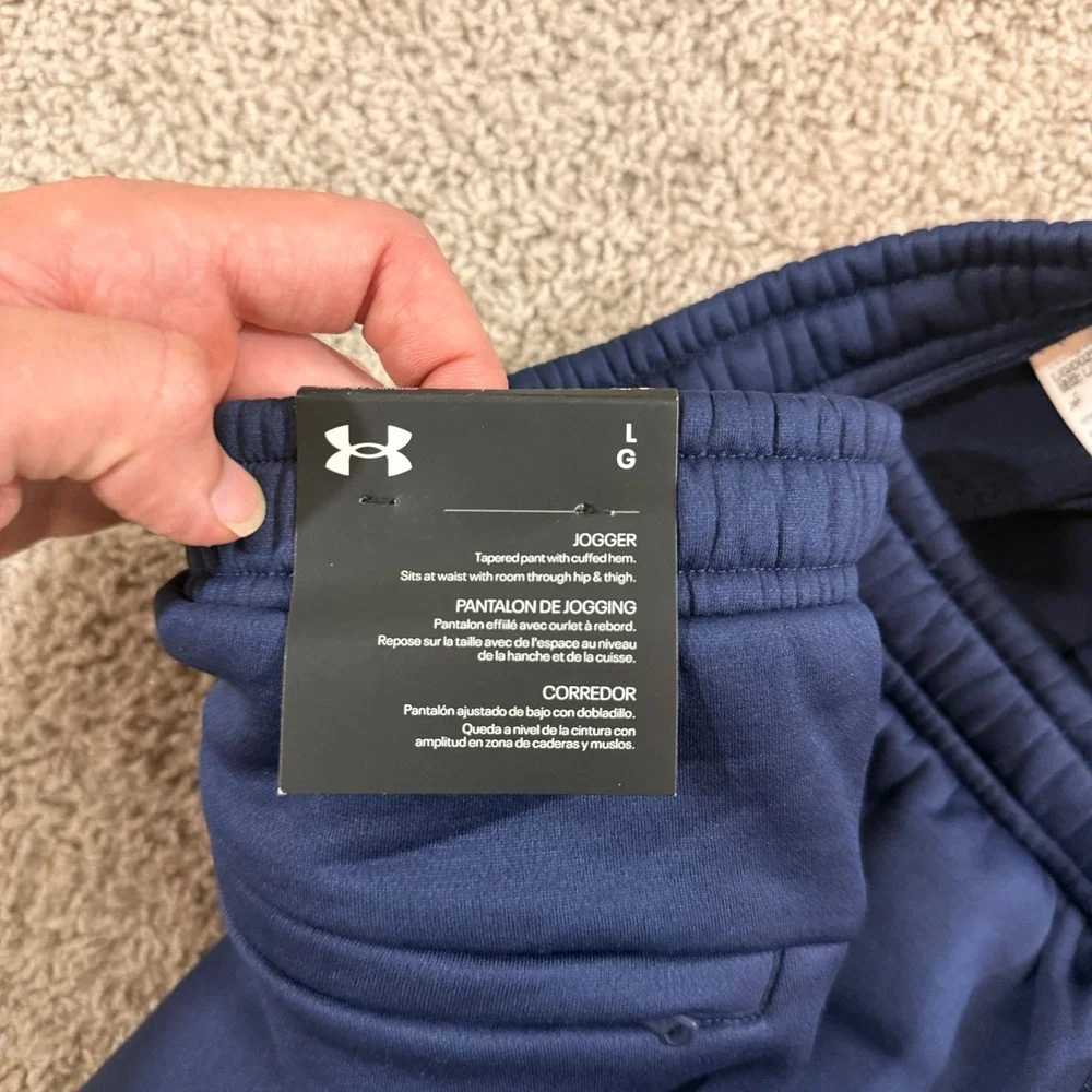 Under Armour Jogger Pants Mens Large Navy Blue Like New Fleece Tapered Sweatpant